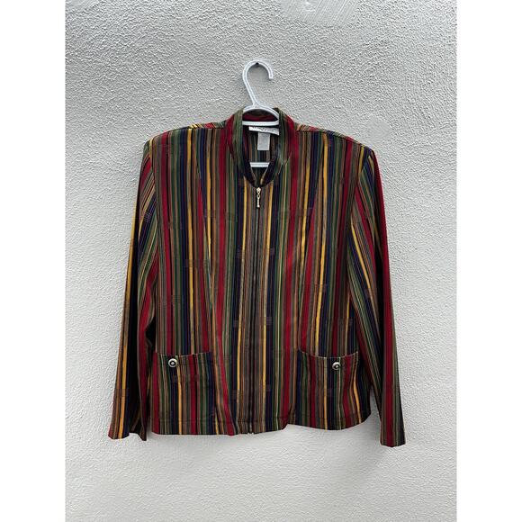 Kensington Square Womens Sweater Medium Striped Long Sleeve Zip Up Vintage - Picture 1 of 13